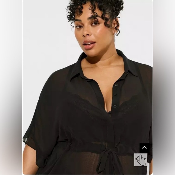 Torrid Chiffon Dolman Button Up Short Sleeve black blouse top size 26 (4) New - Picture 4 of 11